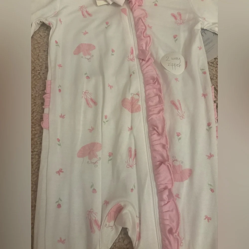 Milkberry pink ballerina bamboo 2 way zipper footie pj with ruffles 6-9 months